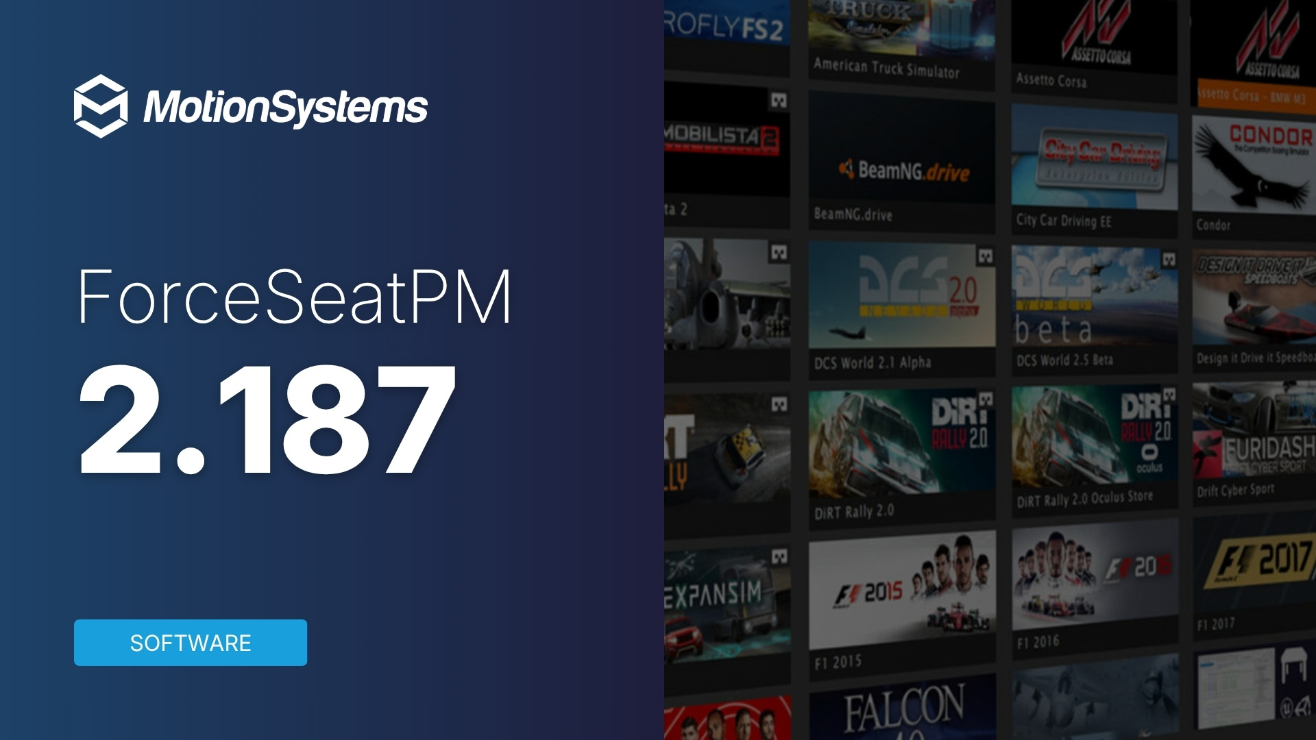 ForceSeatPM 2.187 release - platform manager software for Motion Systems and Qubic System motion platforms