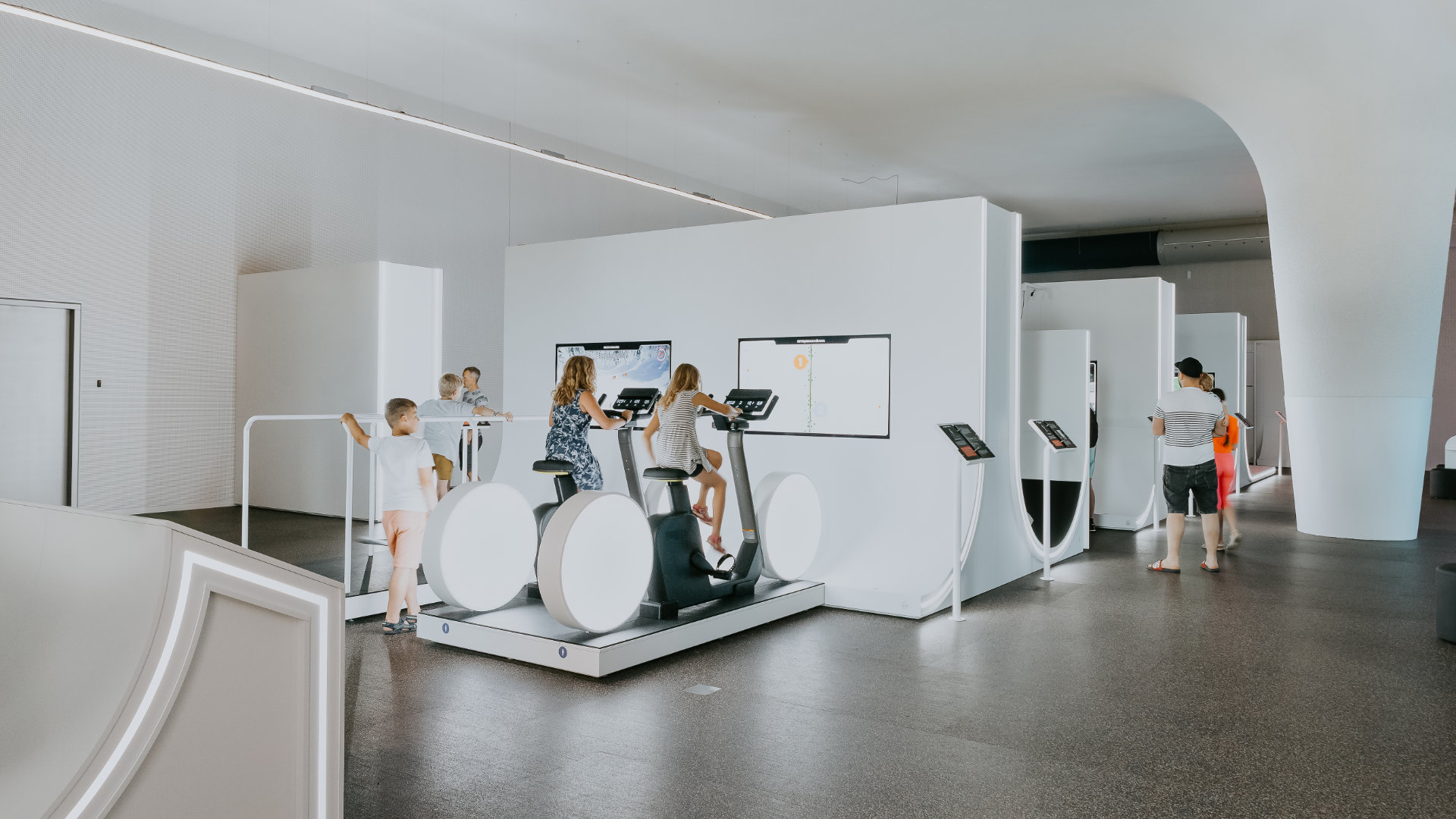 Interactive cycling exhibits in one of the seven galleries at Vizium