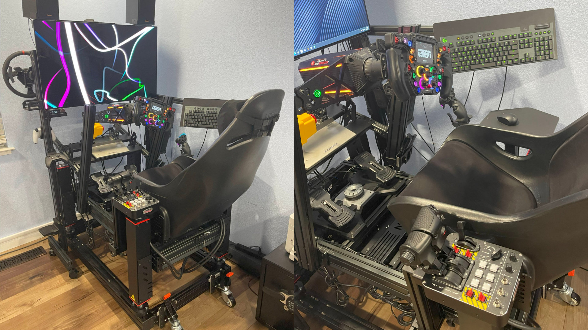 Home cockpit configured for both sim racing and flight simulation